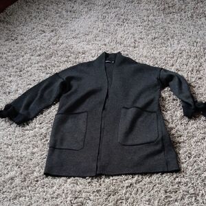 Women's Gray Open-Front Sweater